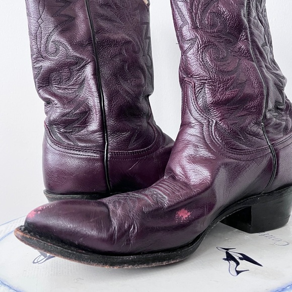 Dan Post Milwaukee Women’s Blackcherry Leather Embroidered Cowboy Boots Size 10 - Picture 7 of 12